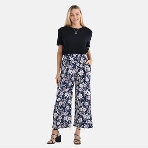 TAMSY Purple Floral High Waist Wide Leg Belted Pant with Pockets one size
